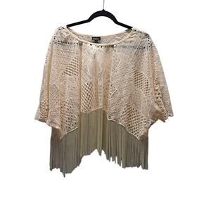 Rue 21 Cream Crochet Overlay Fringed pullover Poncho Beach Core Western Boho Med